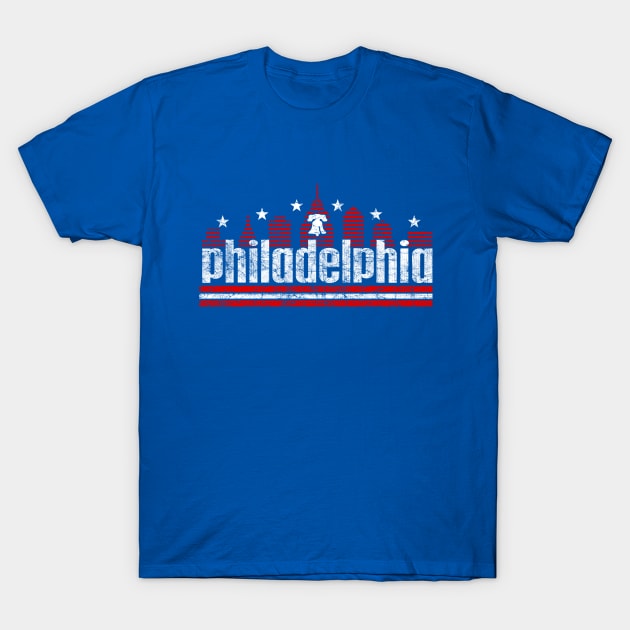 Vintage RETRO PHILLY SKYLINE RED WHITE AND BLUE PHILADELPHIA FAN T-Shirt by TeeCreations